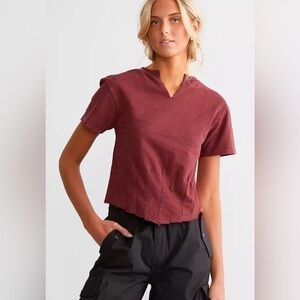 Gilded Intent @ Buckle Pieced Hanky Hem Cotton T-Shirt Maroon XL